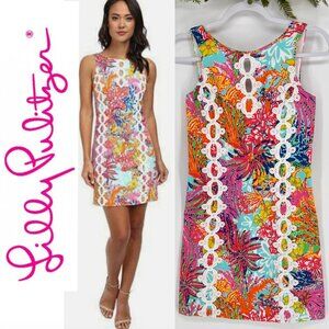 Lilly Pulitzer Ember Sheath Dress 0 Multicolor Floral Lace Trim‎ Resort Party
